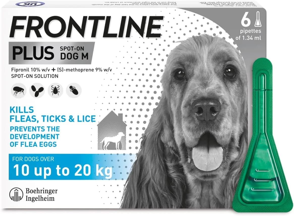 FRONTLINE Plus Spot On Flea & Tick Treatment for Medium Dog (10-20kg) - 6 Pipettes