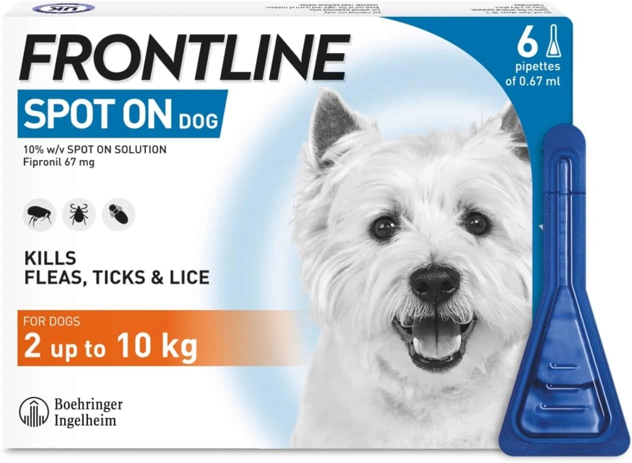 FRONTLINE Spot On Flea & Tick Treatment for Small Dog (2-10kg) - 6 Pipettes