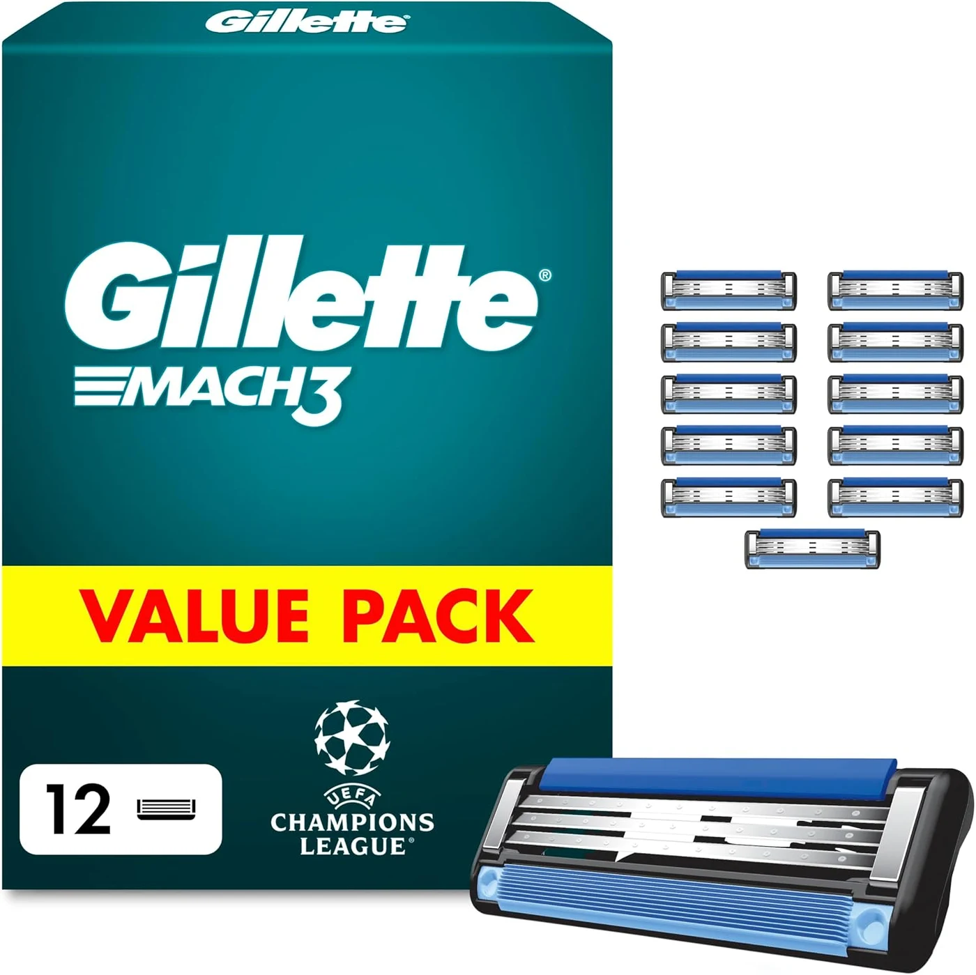 Gillette Mach3 Razor Blades for Men, 12 Pack