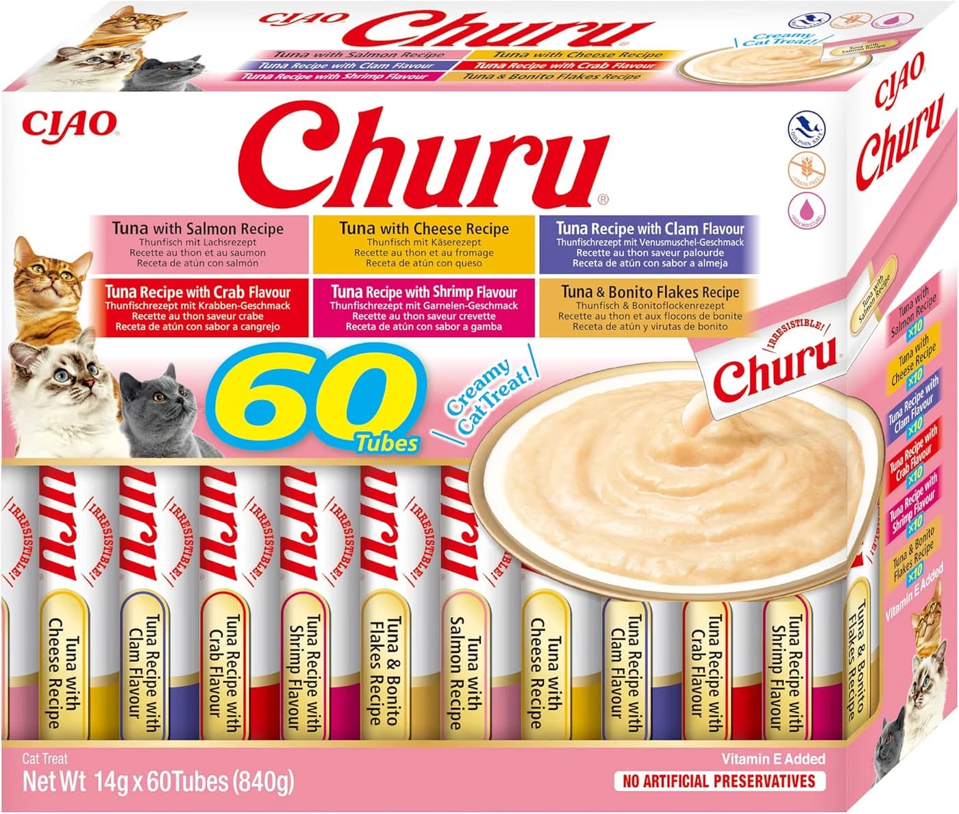 INABA Churu Cat Treat, Tuna Variety Box, 14 g x 60 Tubes
