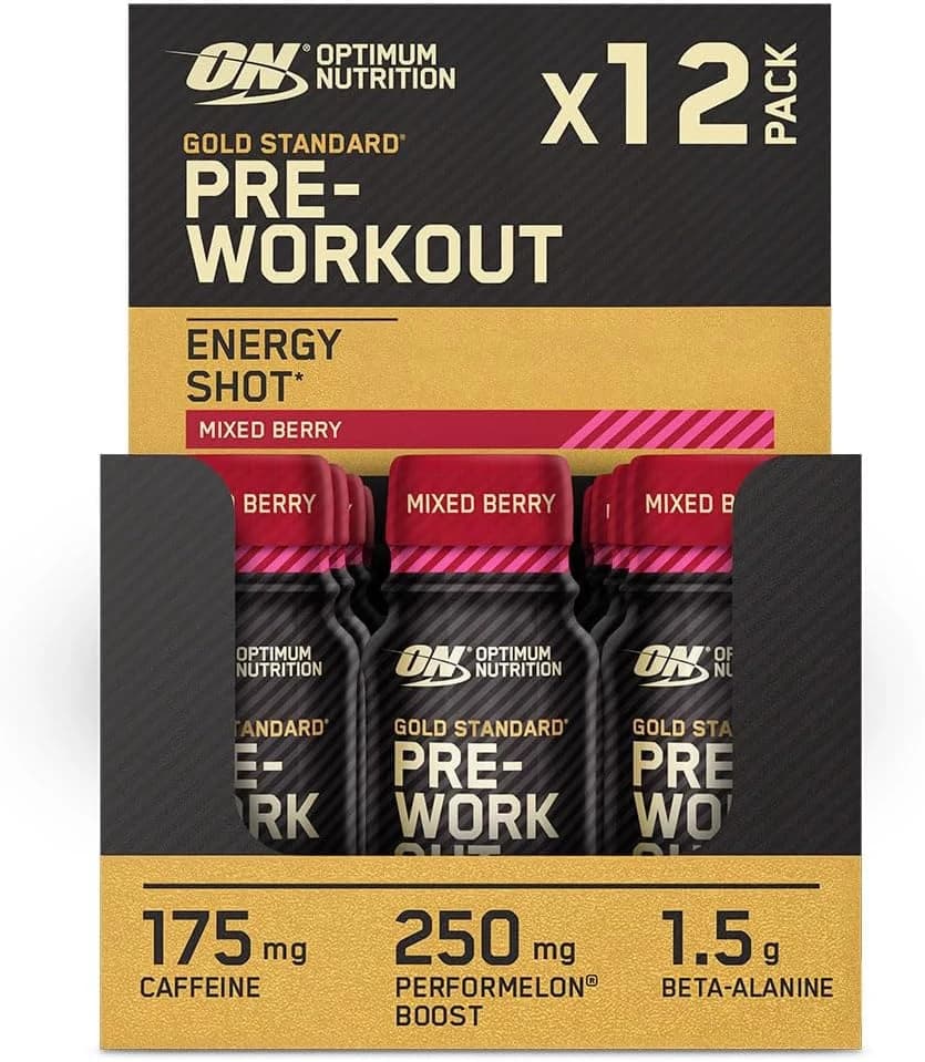 Optimum Nutrition Gold Standard Pre-Workout Energy Shot 60 ml, Mixed Berry Flavour, 12-Pack
