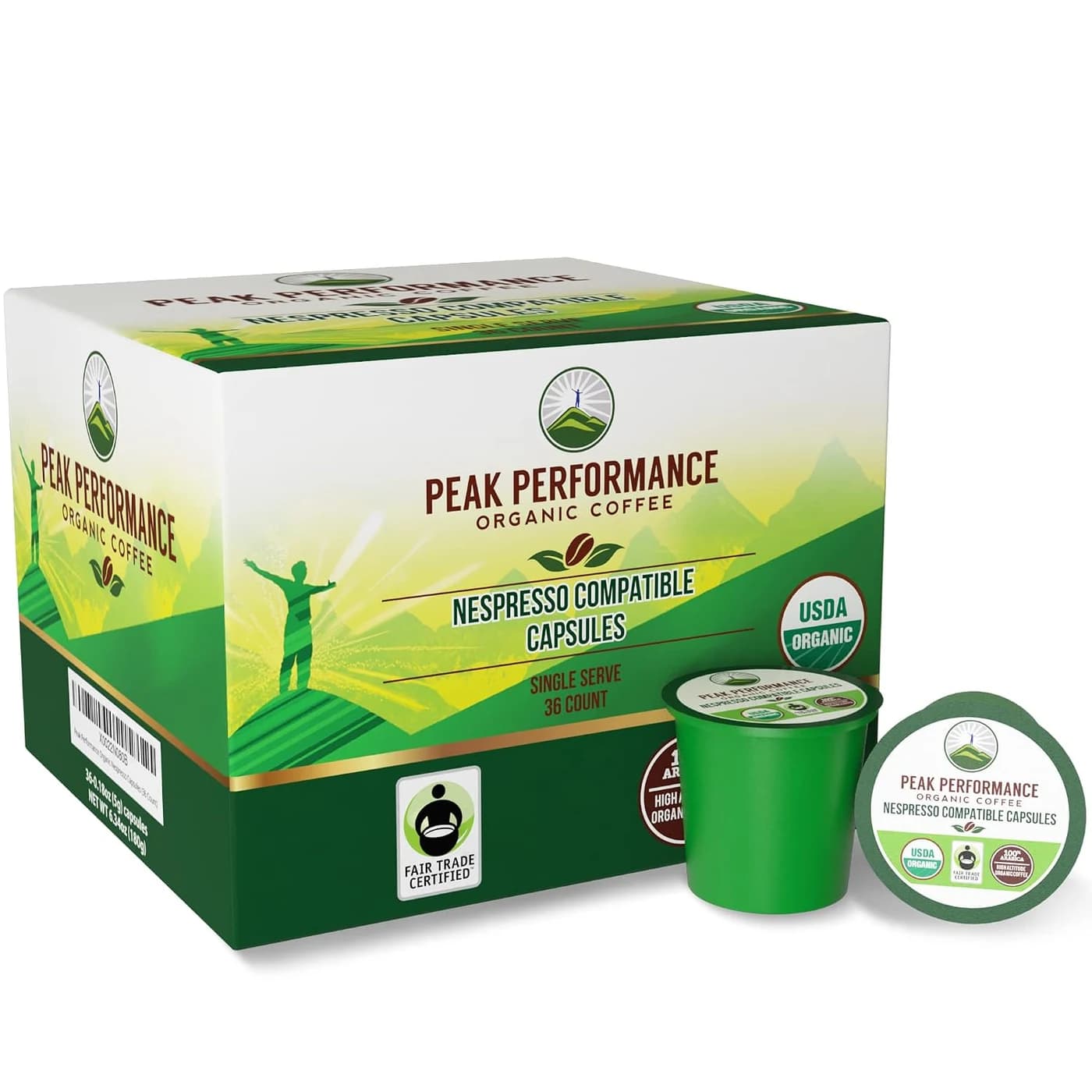 Peak Performance Organic Coffee, Nespresso Compatible Capsules, 36 Pack
